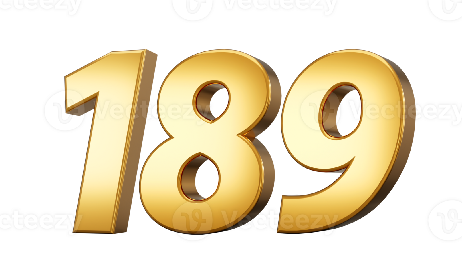 3d number 189 one hundred eighty nine Gold text with reflection 3d illustration png