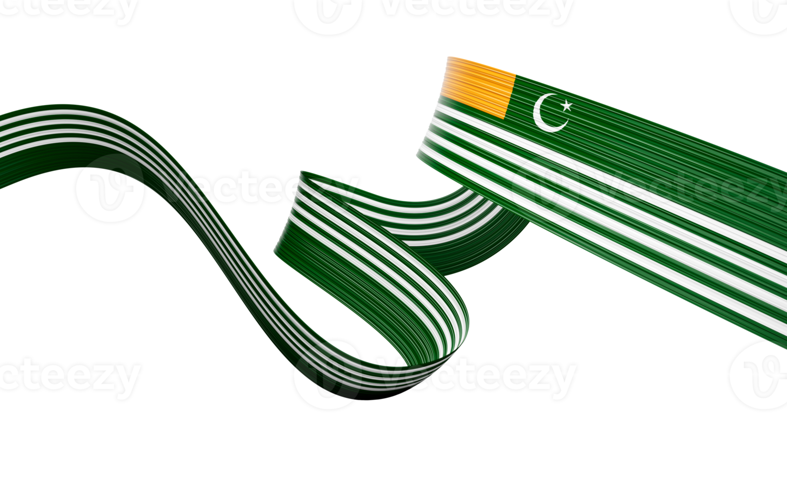 3d Flag Of Kashmir shiny wavy ribbon with crescent moon and star. 3D Illustration. png