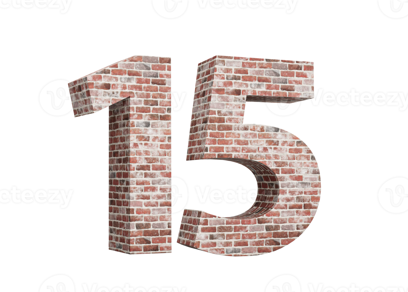 Number Fifteen 15 Digit Made Of Old Grunge Texture Wall Of Bricks Background 3D Illustration png