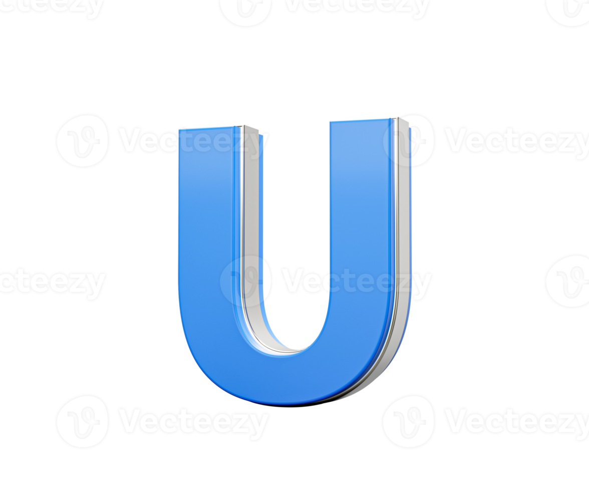 Blue Capital Letter U Gleams With Its Sleek Modern Design Bold Font With Sharp Edges 3D Illustration png