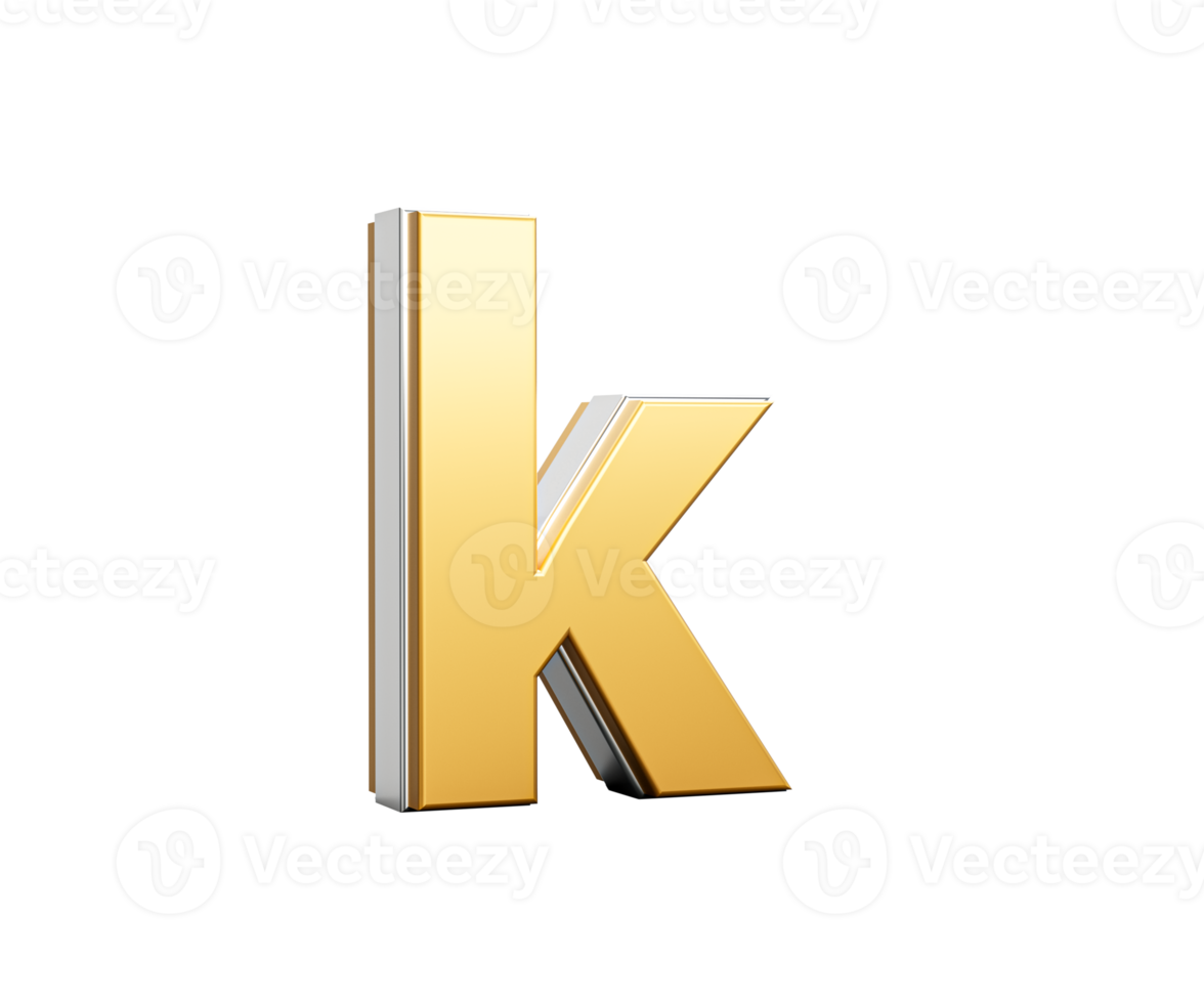 Shiny Golden Small Letter k Gleams With Its Sleek Modern Design With Sharp Edges 3D Illustration png