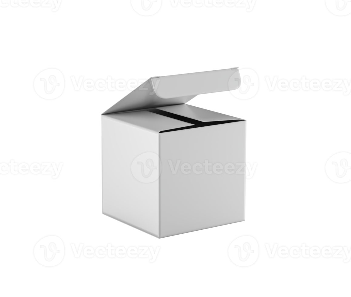 A open-top cardboard box with a partially lifted lid for packaging and product mockups. 3d Illustration png