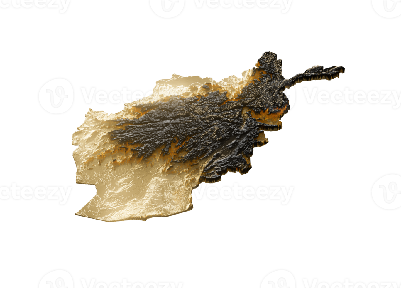 Afghanistan Map Golden Metallic Texture Map. 3D Illustration png