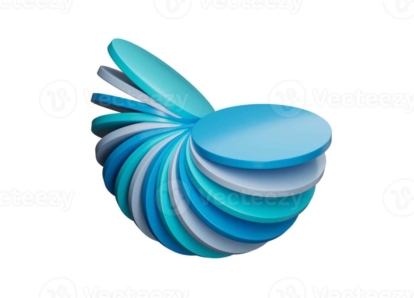 3D Abstract design with overlapping circular discs, arranged in a spiral. 3D Illustration png