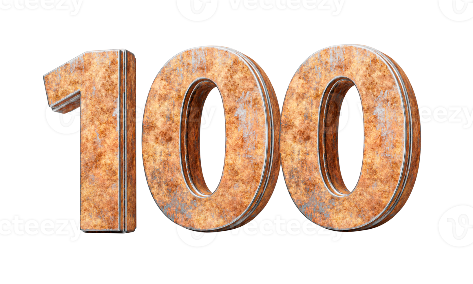 Number Hundred 100 Digit Made Of Old Rusty Iron Metal Texture 3d Illustration png