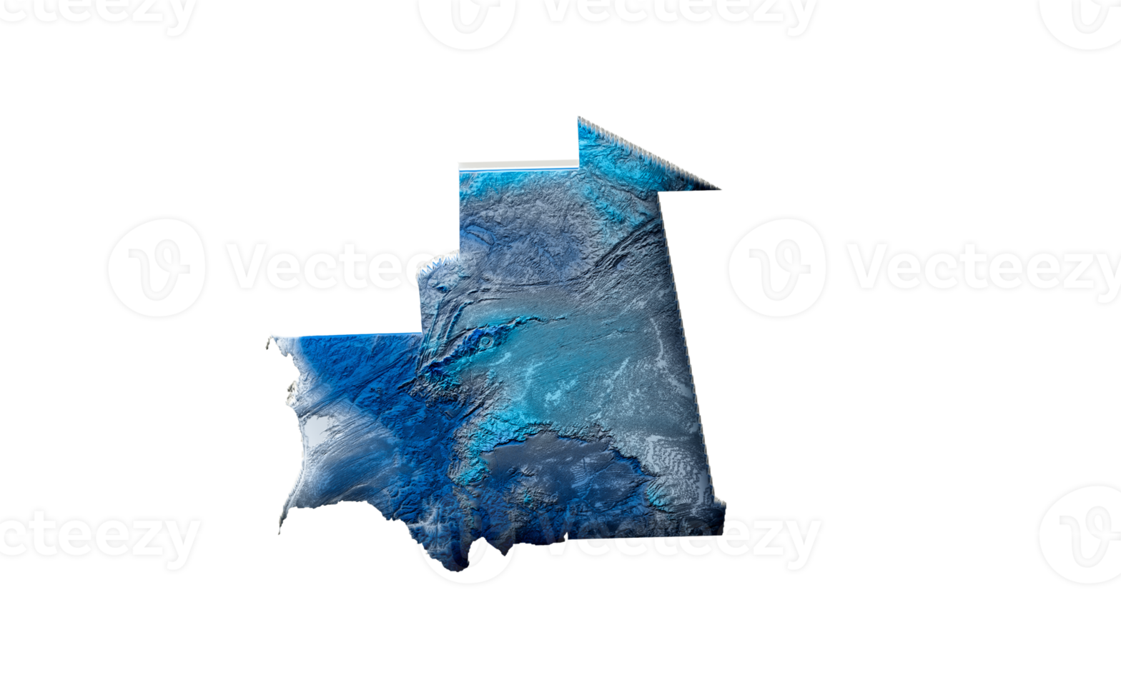 3d Deep Blue Water Mauritania Map Shaded Relief Texture Map 3d Illustration png