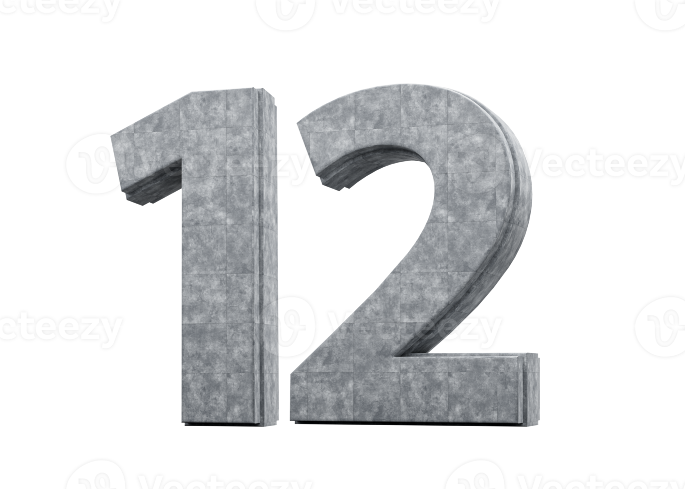 Concrete Number Twelve 12 Digit Made Of Grey Concrete Stone. 3d Illustration png