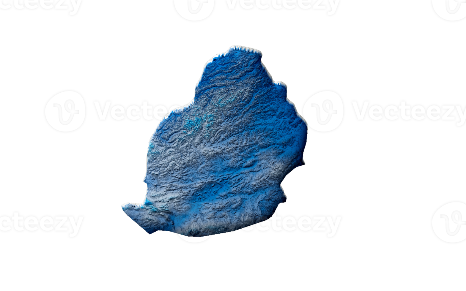 3d Deep Blue Water Mauritius Map Shaded Relief Texture Map 3d Illustration png