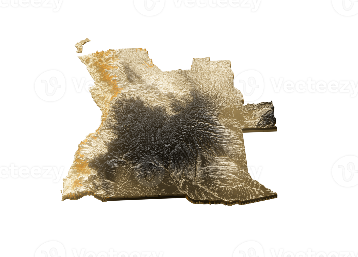 Angola Map Golden Metallic Texture Map Black 3D Illustration png
