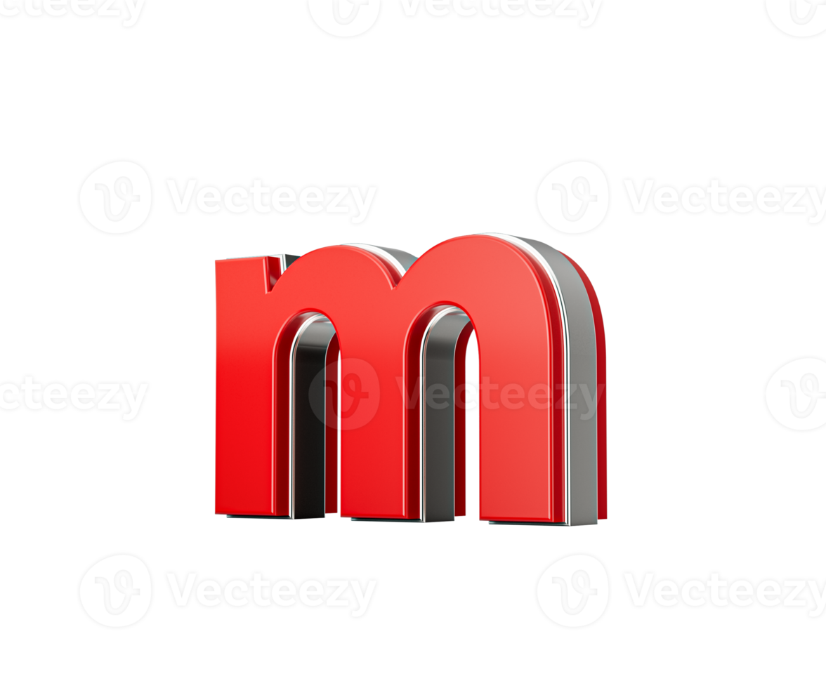 Vibrant Red Small Letter m Gleams With Its Sleek Metallic Design With Sharp Edges 3D Illustration png