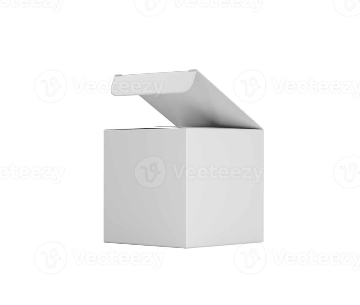 An open-top cardboard box with a partially lifted lid for packaging and product mockups. 3d Illustration png