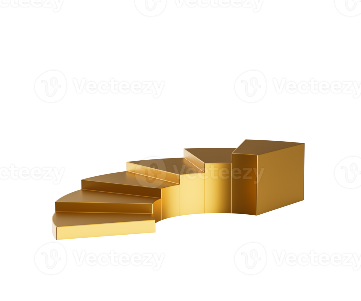 Golden staircase with curved design for architectural concepts and creative displays. 3d illustration png
