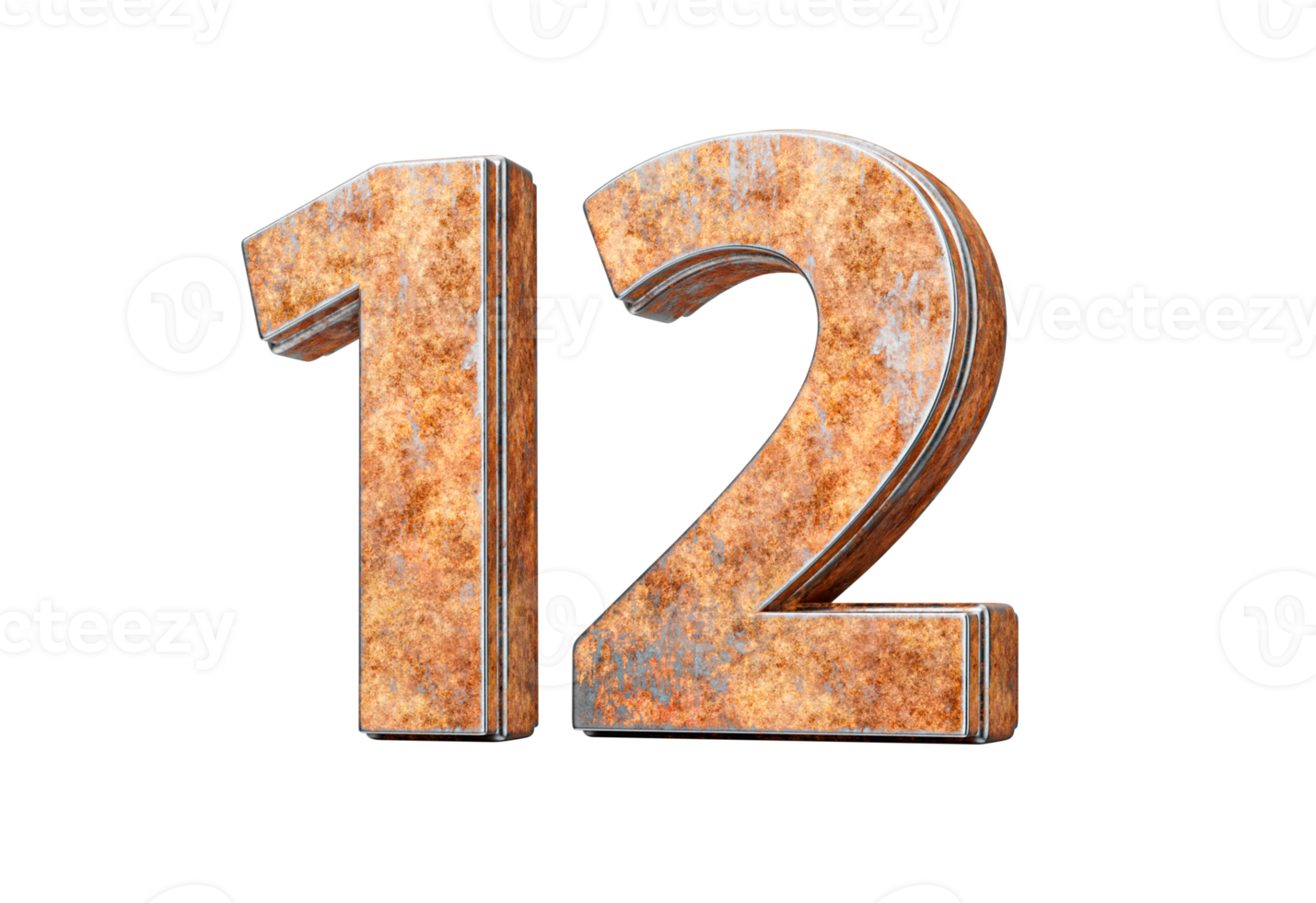 Number Twelve 12 Digit Made Of Old Rusty Iron Metal Texture 3d Illustration png