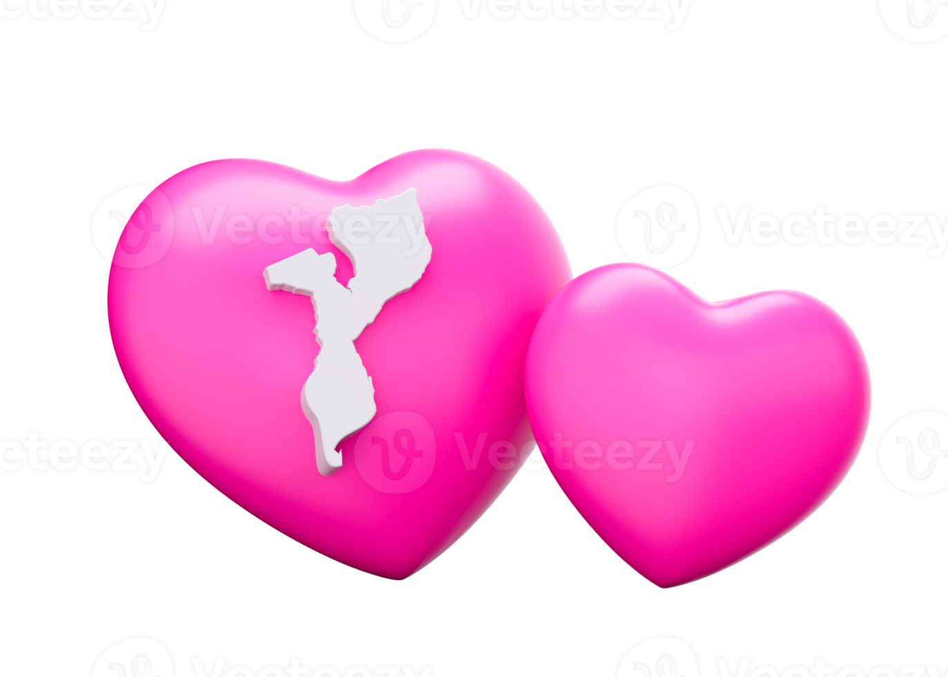 3d Shiny Pink Hearts With 3d Map Of Mozambique 3d Illustration png