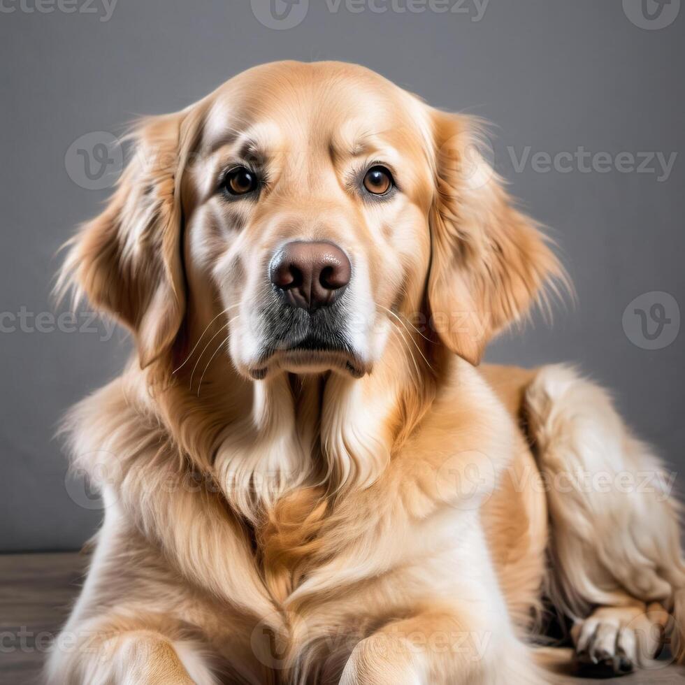 Beautiful golden retriever close-up. Studio portrait of a purebred dog. Pet images for advertising and postcard design photo