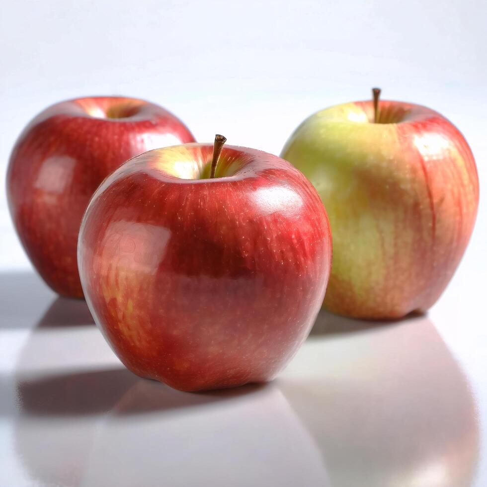 Natural ripe red apple isolated on white background. Close-up food, macro view. Design element photo