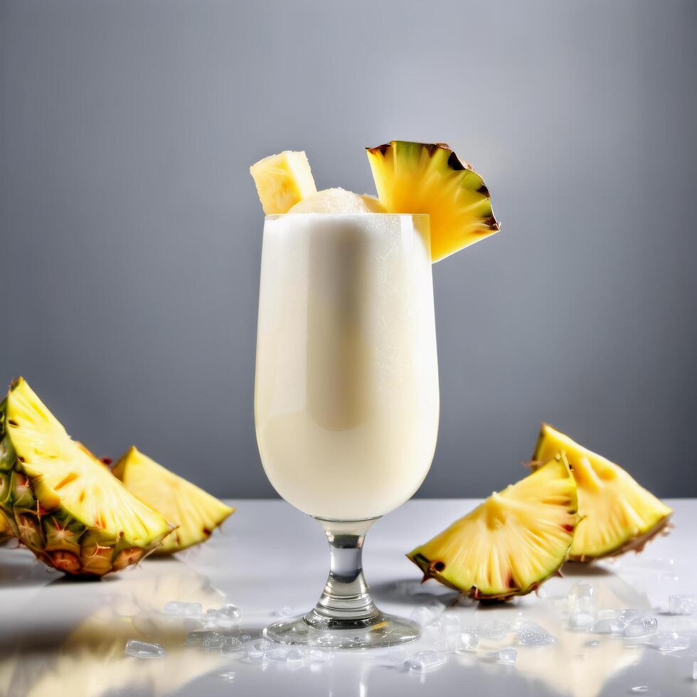 Pina Colada cocktail close up, fresh summer drink concept. Colorful food and drink image. Design element photo
