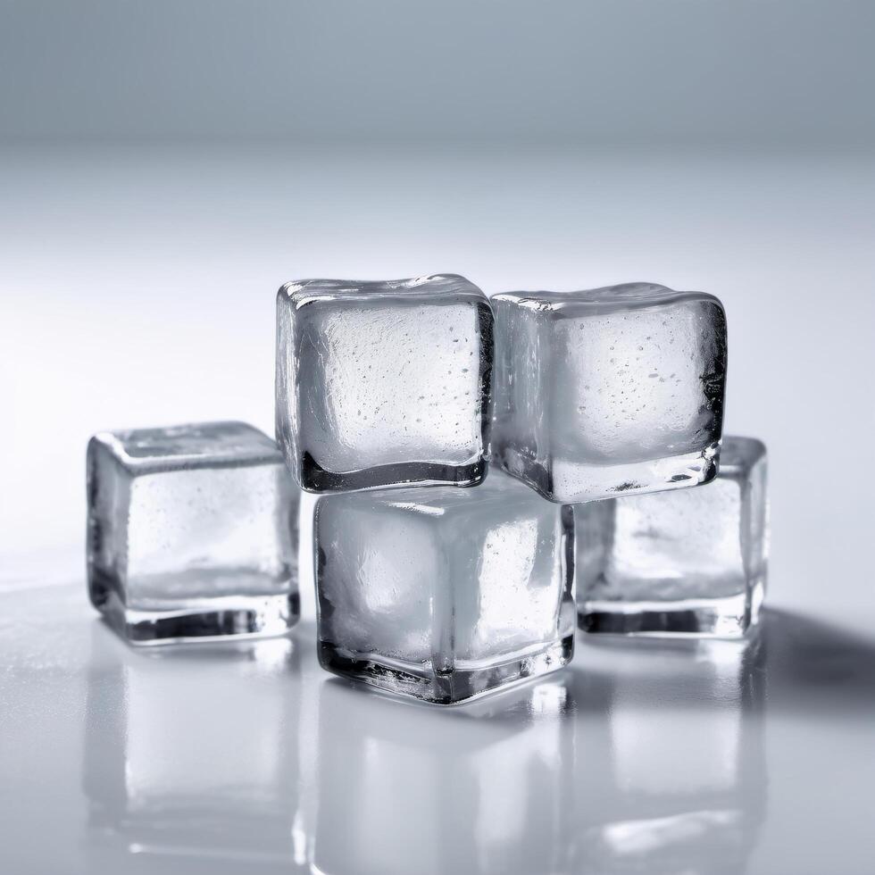 Ice cubes close-up isolated on white background. Design element photo