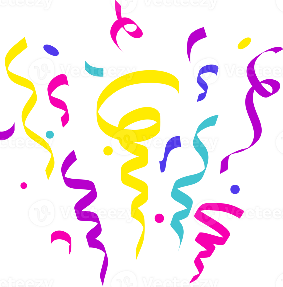 Confetti explosion. Colored element for birthday party and carnival celebration. Falling serpentine and burst of firework for surprise and gift decoration png