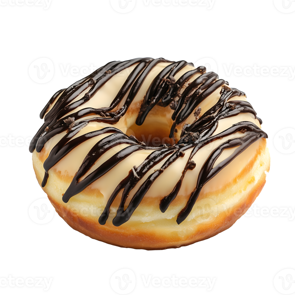 baked donut with chocolate frosting and icing isolated on transparent background png
