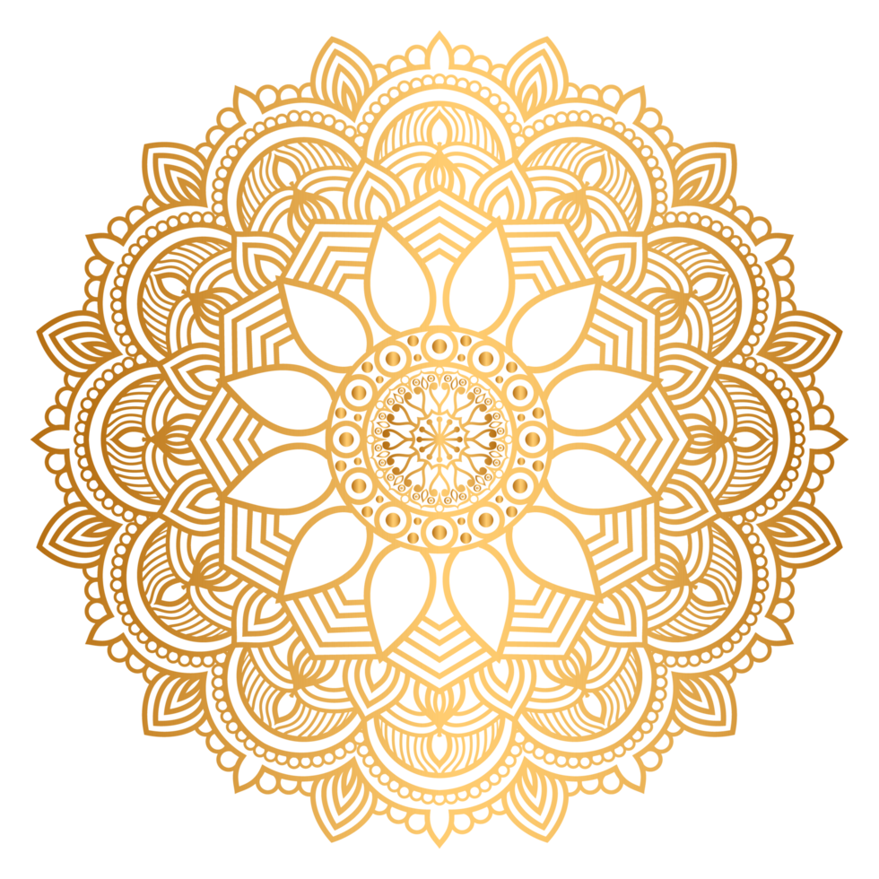 Indian flower mandala art with islamic luxury golden circle frame transparent vintage gold circular pattern png