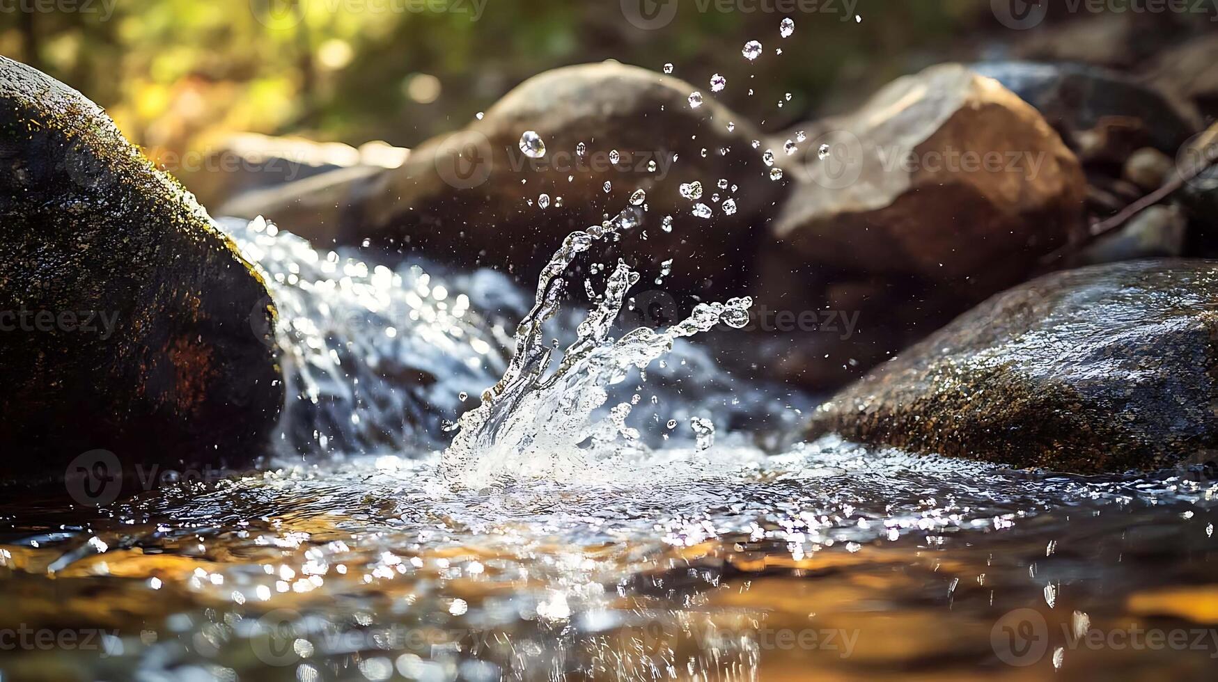 Gentle Water Cascade Over Smooth Rocks A Serene and Peaceful Nature Background photo