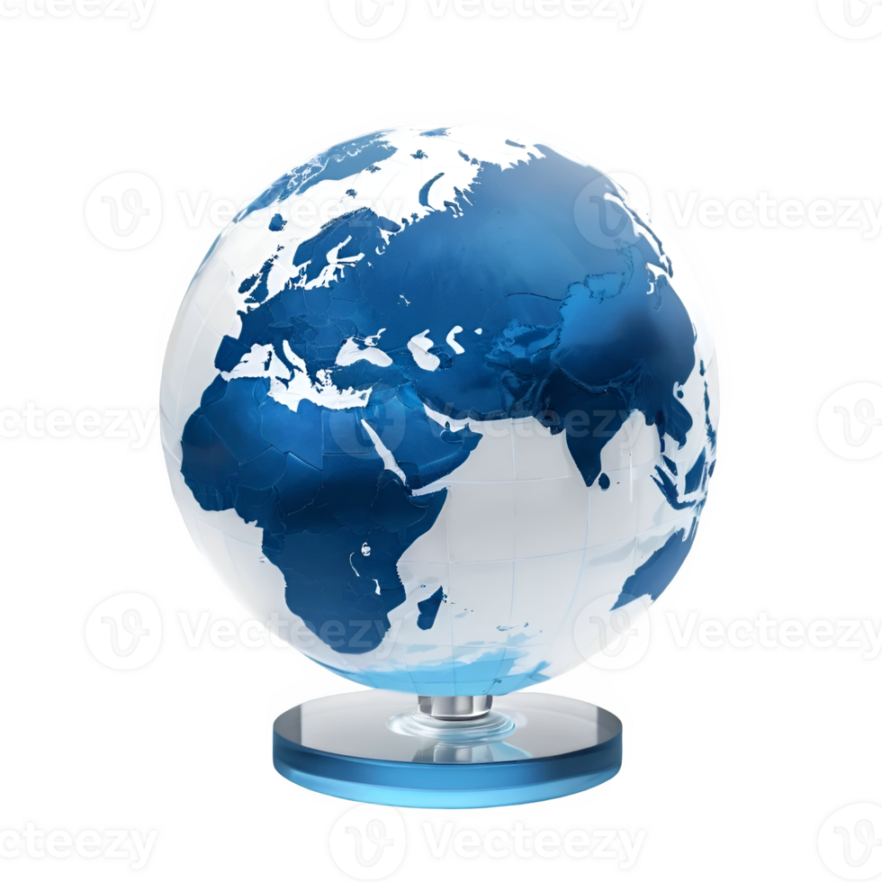 A blue globe on a stand with a transparent background png
