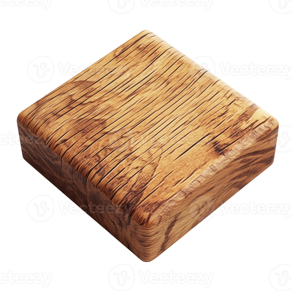 Wooden Block 3D Realistic with Brown Natural Wood Texture png