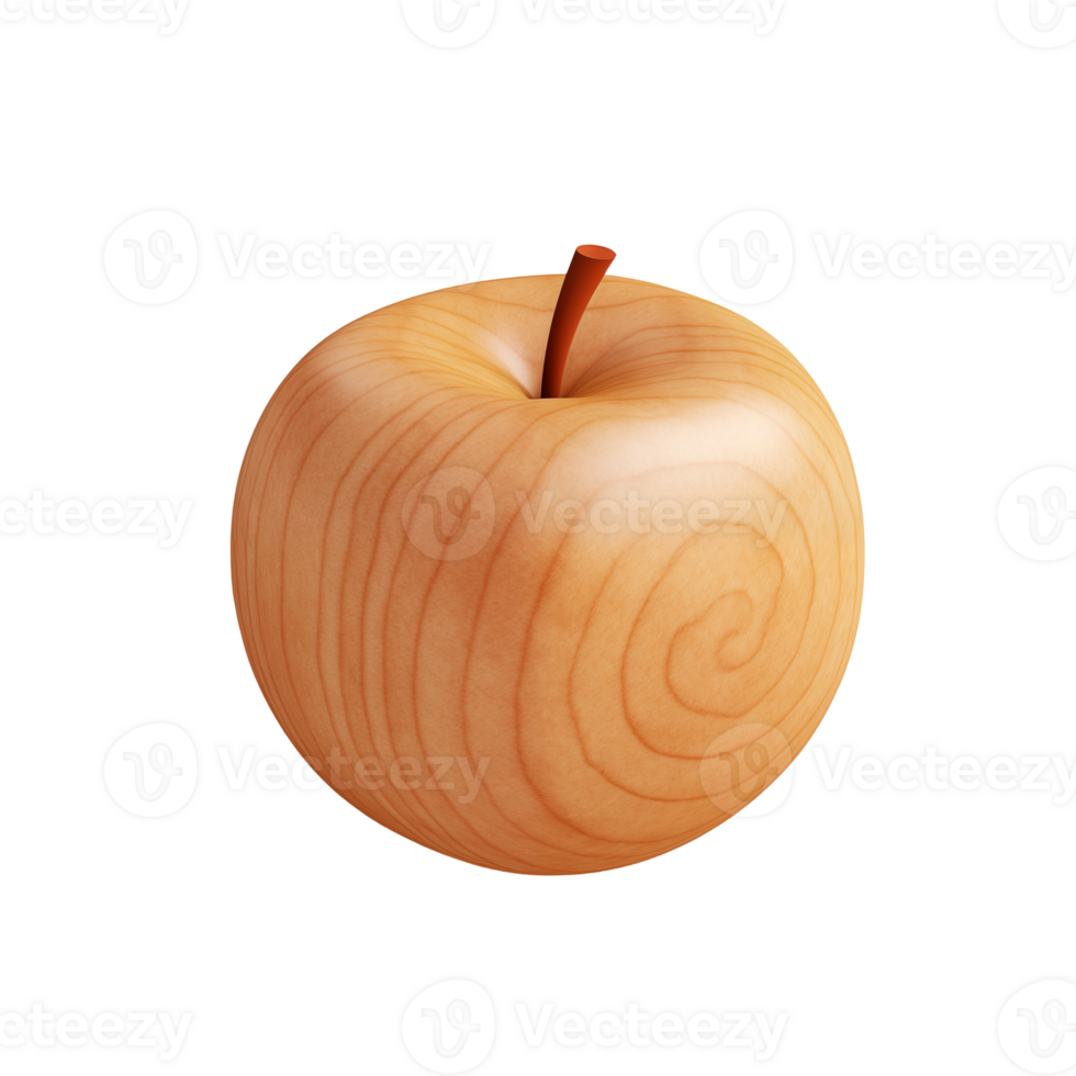 Wooden Red Apple 3D Sculpture Apples Object Render Isolated on Transparent Background png