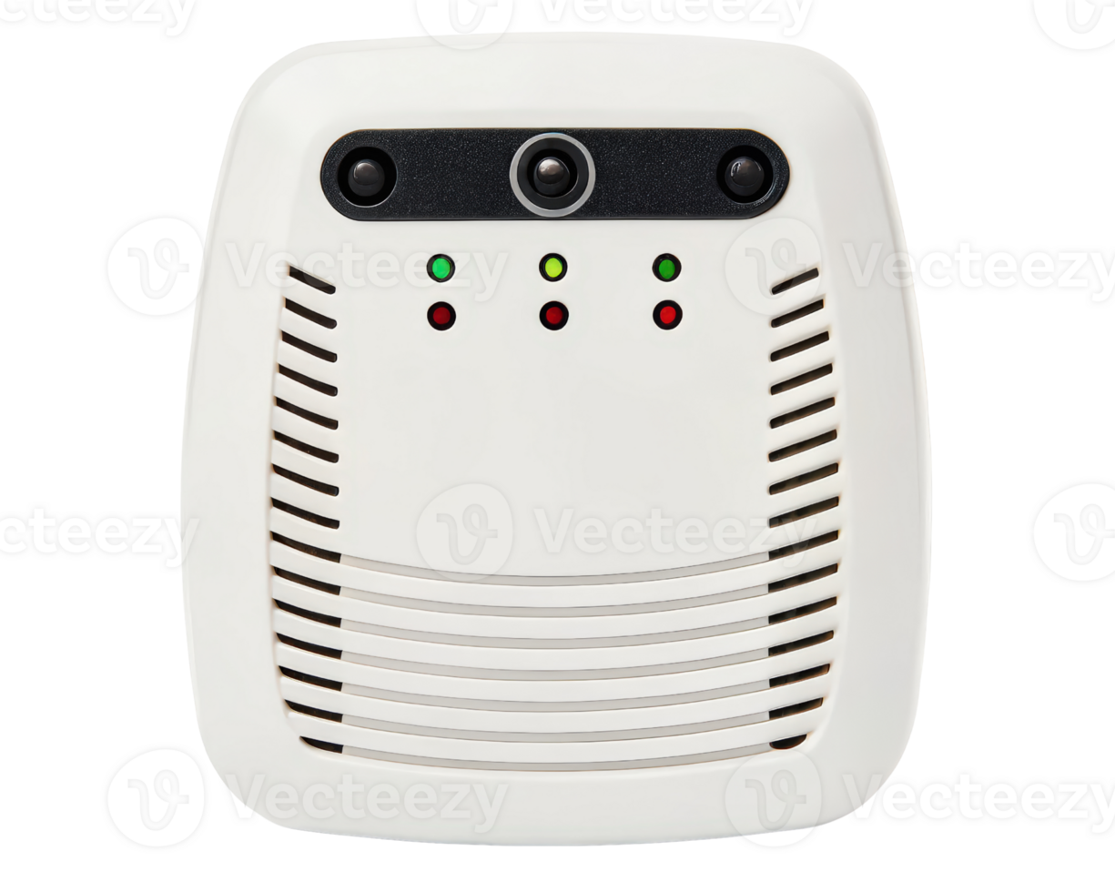 Compact air quality monitor with LED indicators on a transparent background png