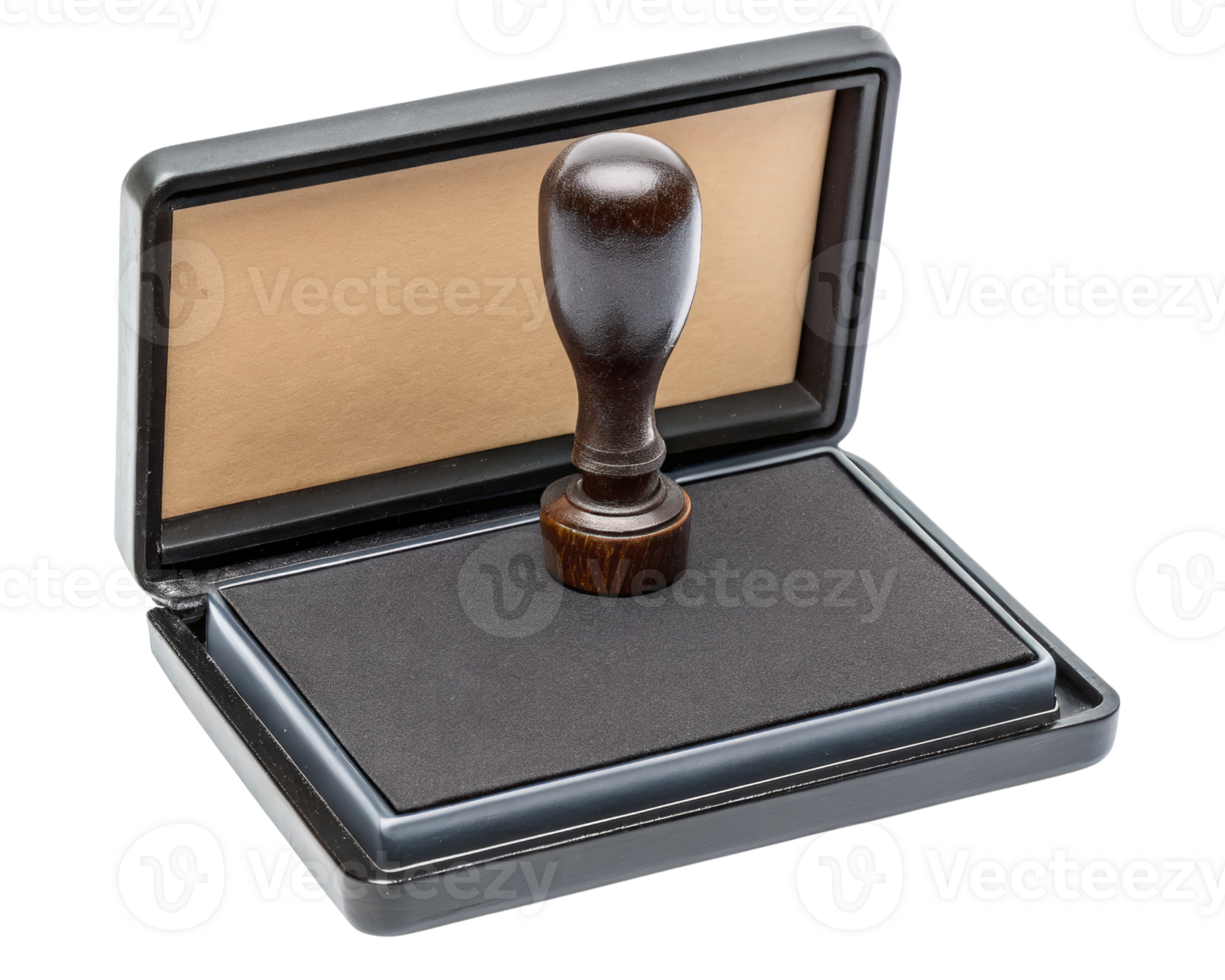 Elegant wooden stamp with ink pad included on a transparent background png