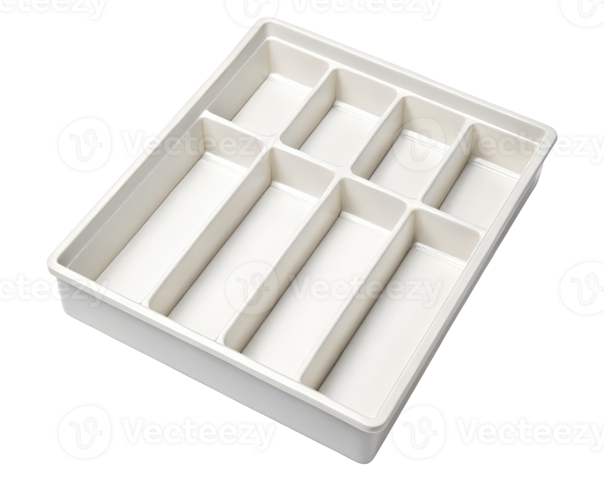 Organizing tray with multiple compartments for storage on a transparent background png