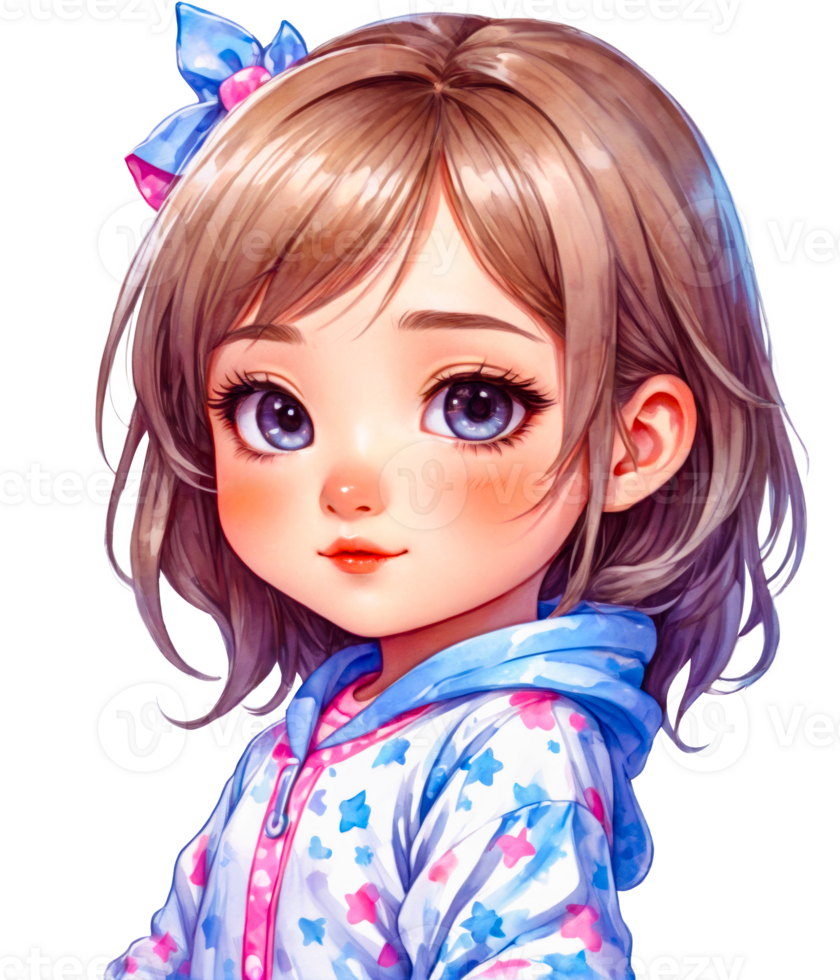 Cute girl in anime style pajamas png