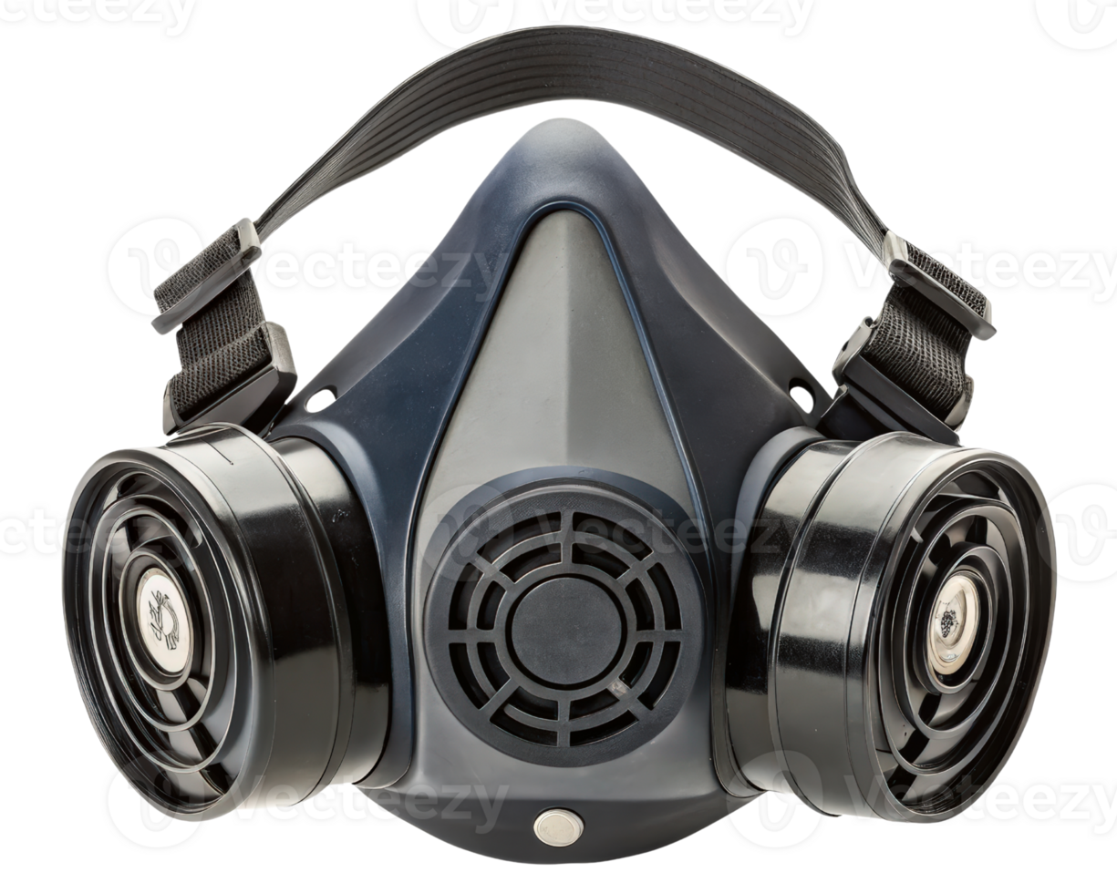 Protective respirator mask with dual air filtration system on a transparent background png