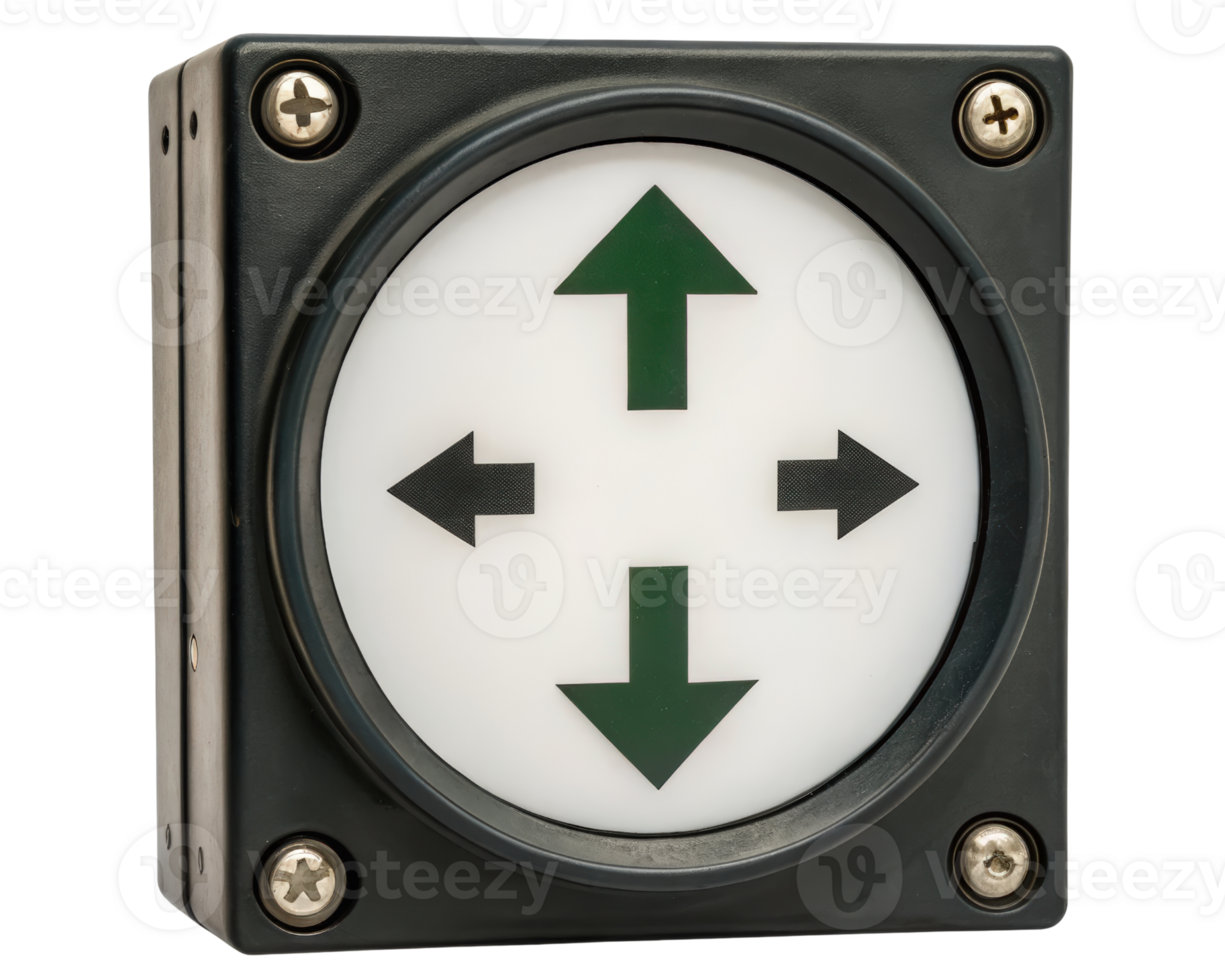 Directional control panel with clear navigation arrows on a transparent background png