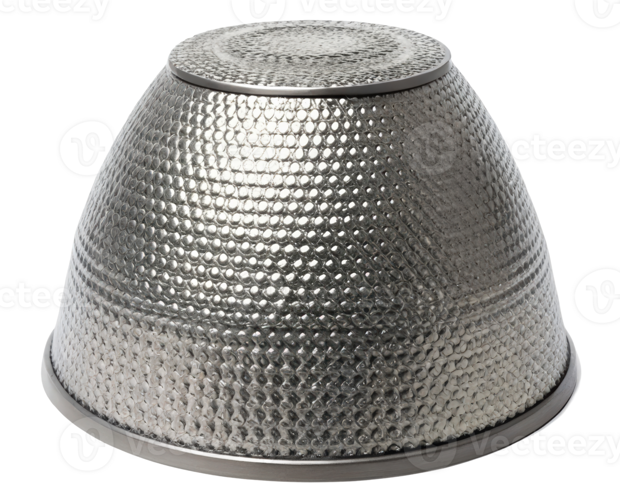 Upside-down metal bowl with intricate textured patterns on a transparent background png