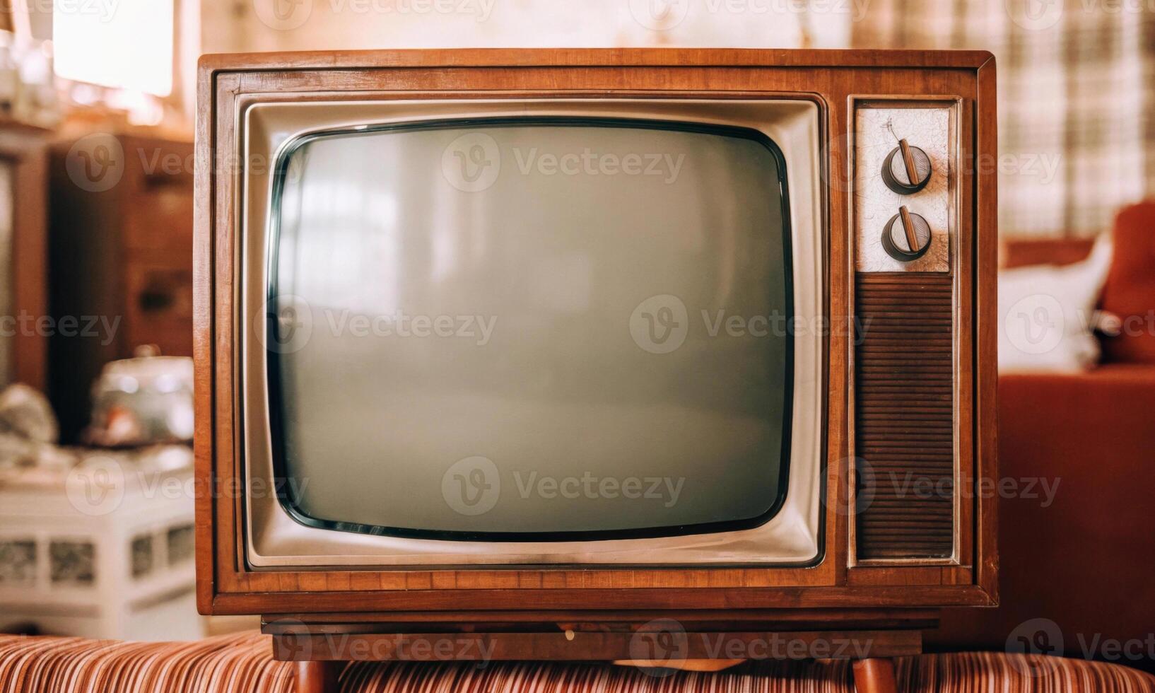 A story in the light. a retro TV in a spacious, empty room photo