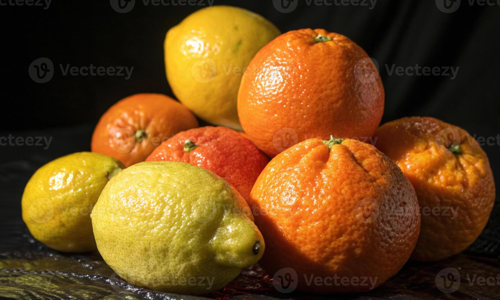Sunny citrus fruits. oranges and lemons fill the day with freshness and health photo