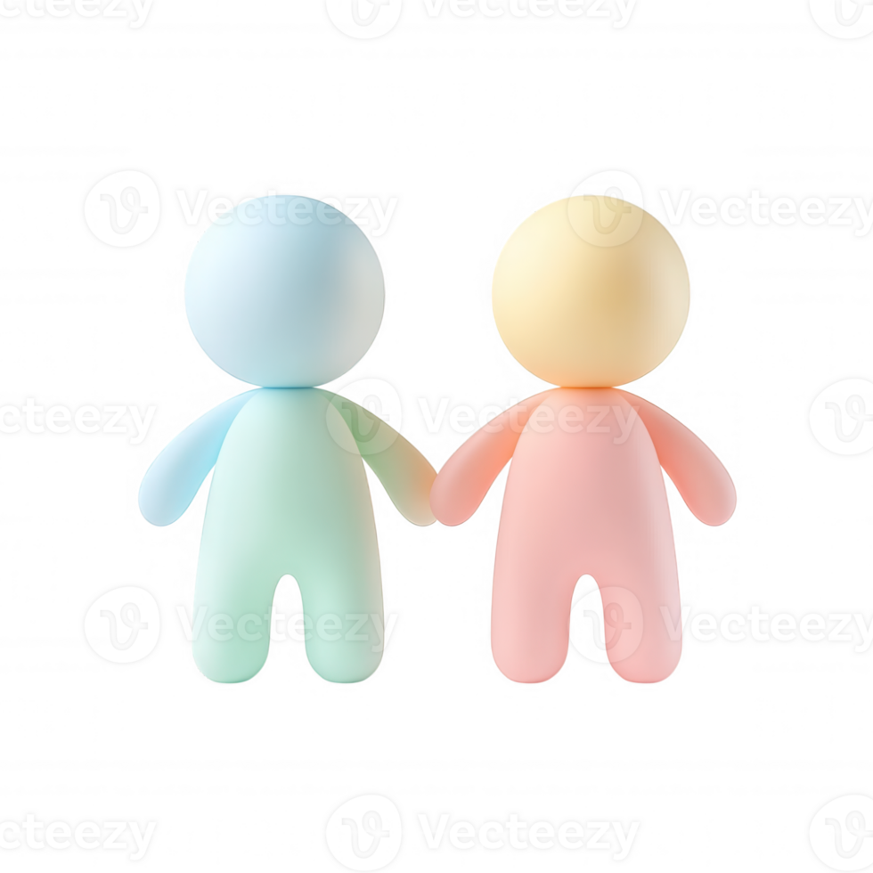 Colorful 3d user logo icons hugging tightly, representing strong teamwork, partnership, and collaborative connection against transparent background png