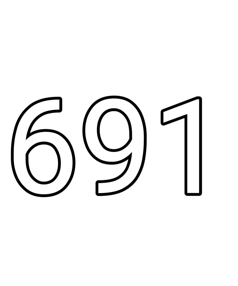 Black and white color numbers 691 png