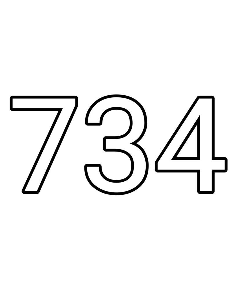Black and white color numbers 734 png