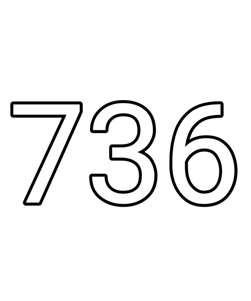 Black and white color numbers 736 png