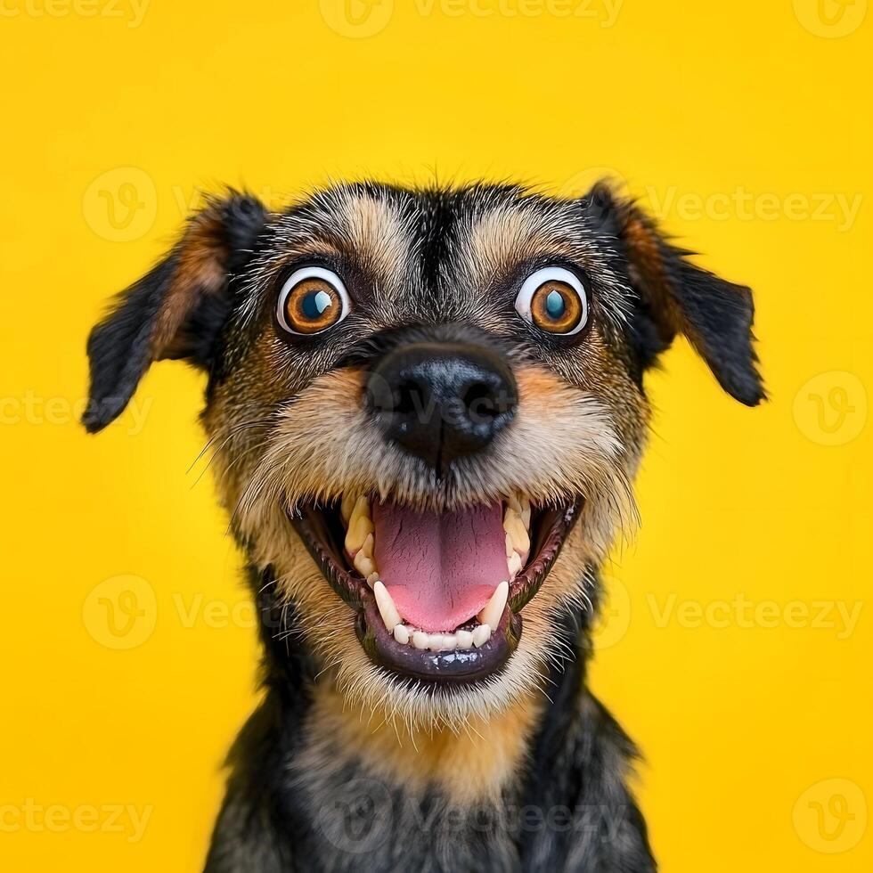 Funny dog with big eyes on a yellow background. Jack Russell Terrier portrait. photo