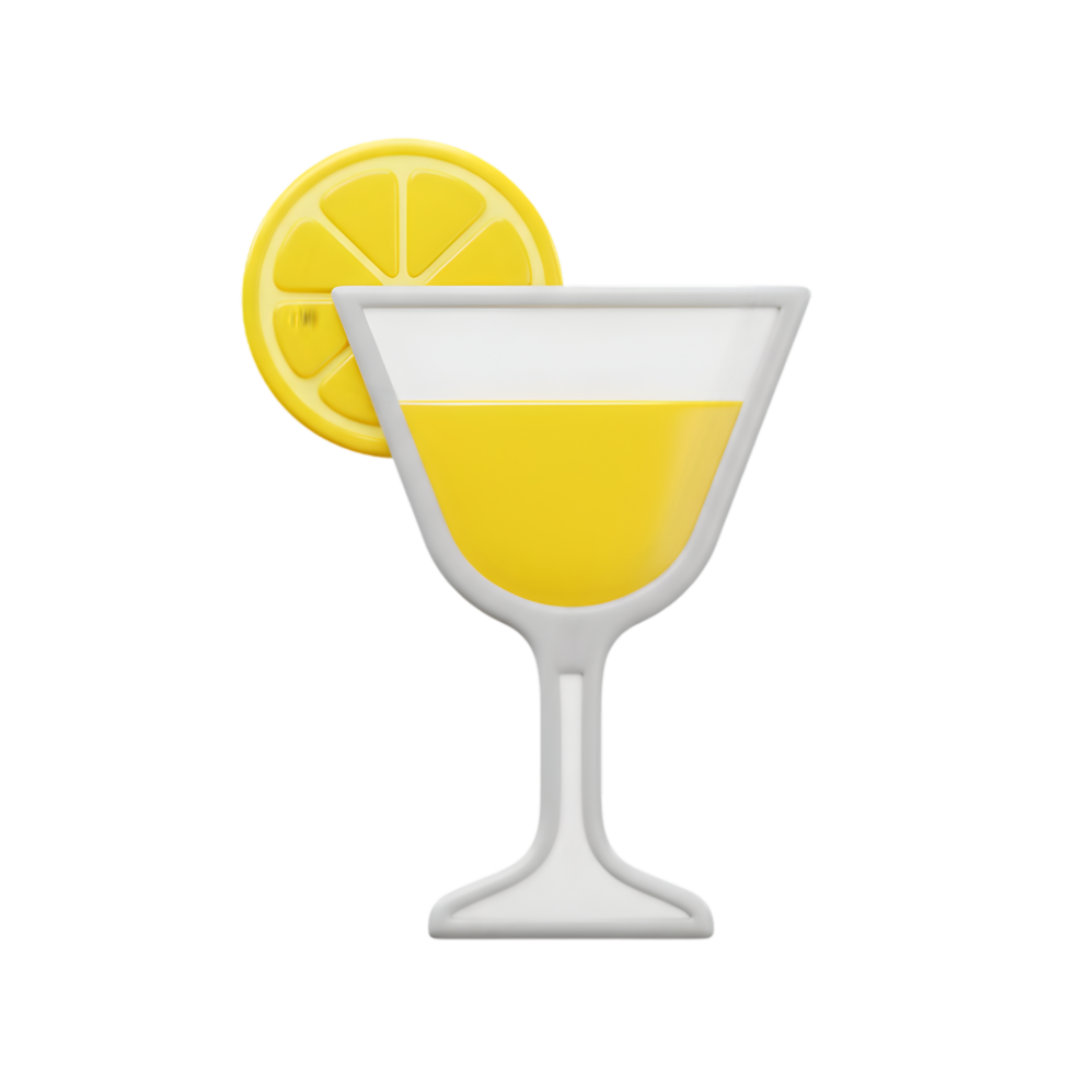 Refreshing Yellow Cocktail Drink in Martini Glass with Lemon Garnish 3D Render png