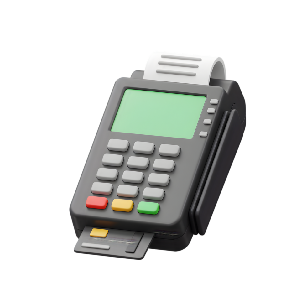 Modern Point of Sale System POS Machine 3D Render Digital Payment Technology png