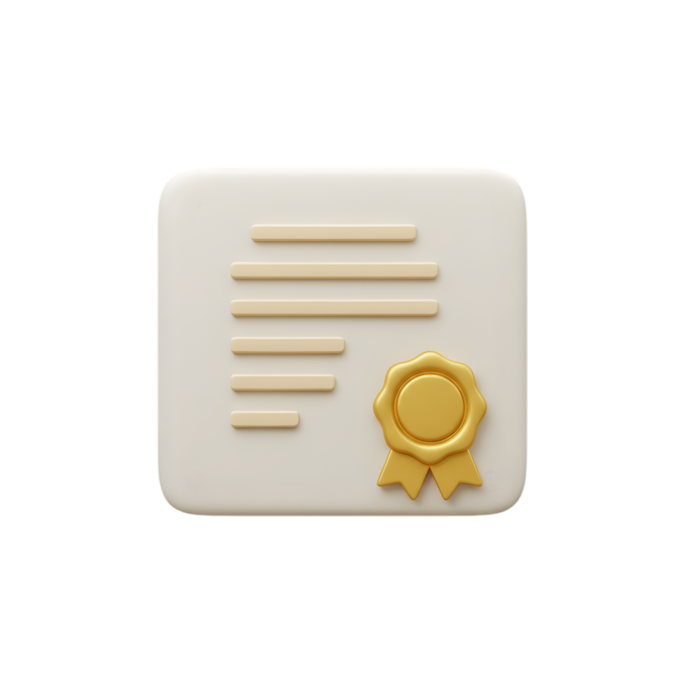 3D Render of a Certificate with Golden Seal Award Achievement Success Diploma png