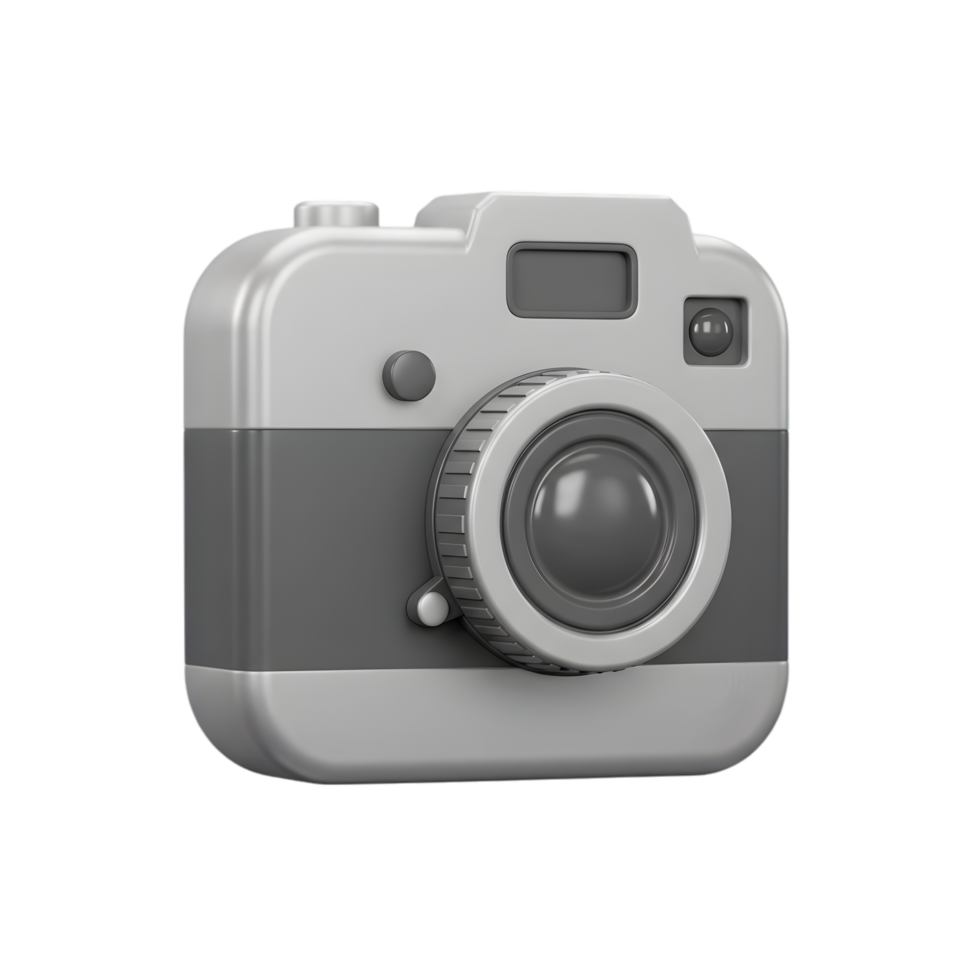 A Stylish 3D Render of a Classic Camera Design Grey Monochrome Photography Equipment png
