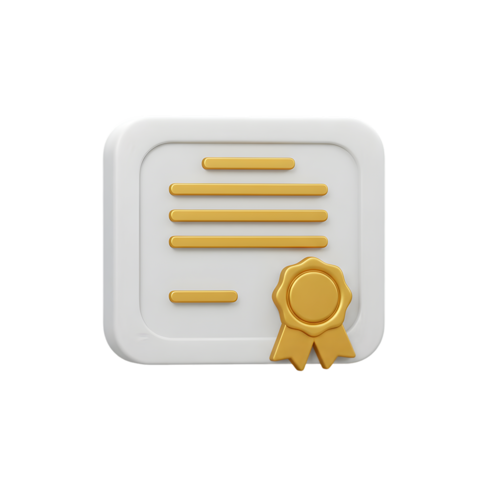 3D Render of a Certificate with Golden Seal Achievement Award Recognition Diploma Success png