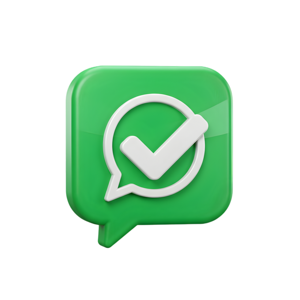 3D Render of a Green Check Mark Chat Bubble Icon Digital Communication Approved Message Confirmation Successful Transmission png