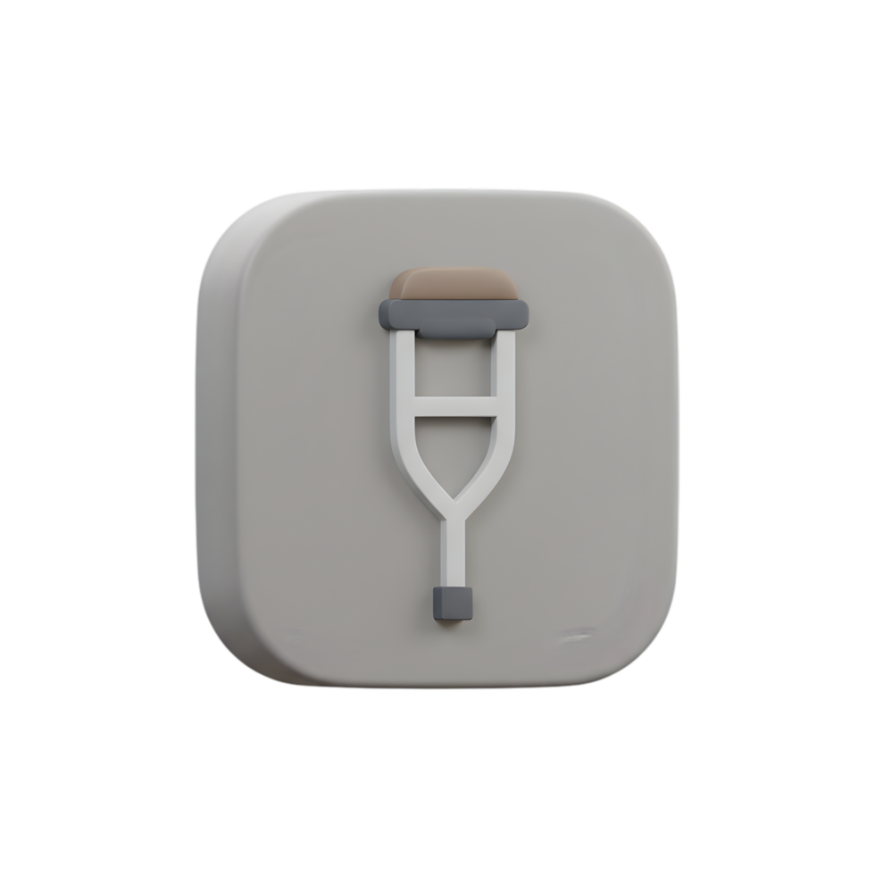 3D Render of a Single Crutch Icon on a Square Button for Medical Apps and Websites png